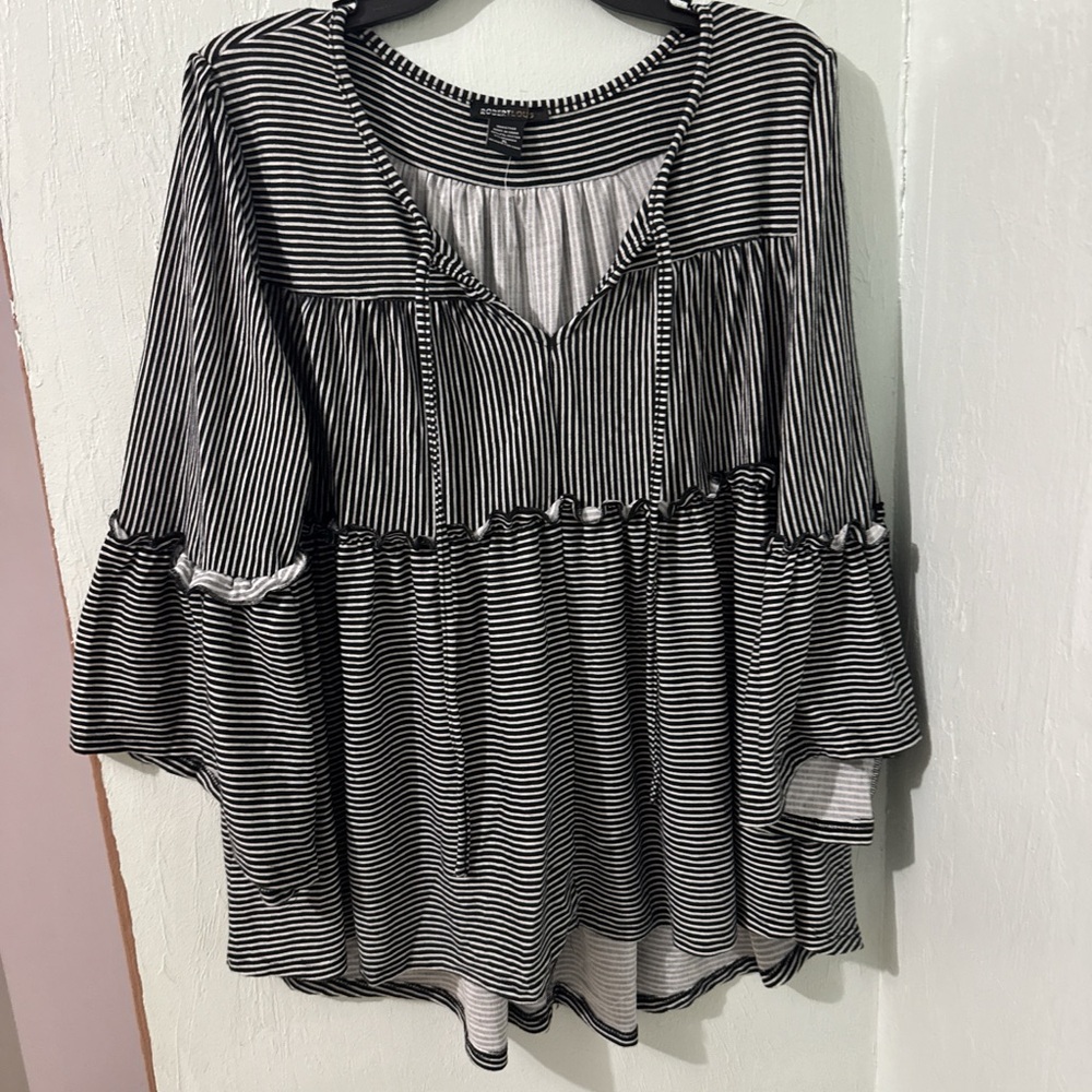 Robert Louis Black and White Striped Blouse
